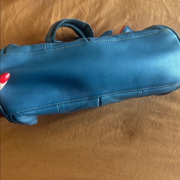 Italian Leather Blue Satchel Soft Pebbled Spring Shoulder Bag w/ Charm & Wallet - Picture 15 of 16